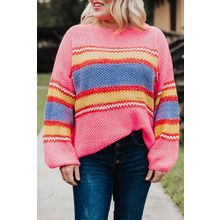Pink Plus Size Stripe Oversized Sweater