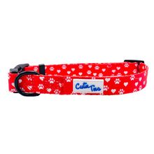 Cutie Ties Fun Design Dog Collar Small Paw Prints & Hearts Red
