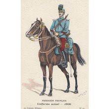 1908 Mounted Soldier Hussards De Francais French Old Military Uniform Postcard