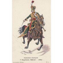 1811 Mounted Regiment Officer Hussards Francais French Military Uniform Postcard