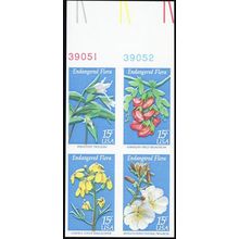 1786b, 15¢ Flowers Imperforate Error Block of Four With PL# - Stuart Katz