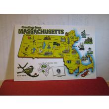MAP, MASSACHUSETTS USA unused postcard =
