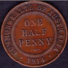 1914 Australia 1 Half Penny Coin