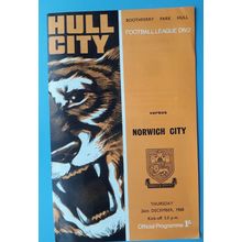 Hull City v Norwich City 1968 - 1969 football programme 26/12/68