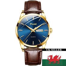 Gents Day & Date Blue Face Steel Back Brown Leather Strap Watch