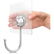 50 Pack Clear Adhesive Hooks, 37Lb(Max) Heavy Duty Self Adhesive Hooks, Sticky W