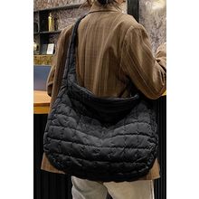 Black Quilted Zipper Large Shoulder Bag