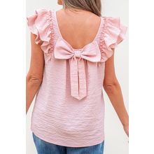Gossamer Pink Textured Bow Knot Frilled Butterfly Sleeve Blouse