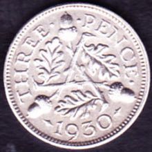 1930 Great Britain 3 Pence Silver Coin