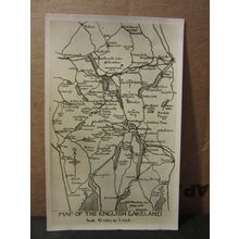 MAP OF THE ENGLISH LAKELAND, unused antique postcard by G P Abraham