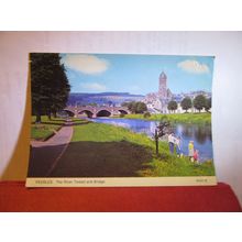 RIVER TWEED and BRIDGE, PEEBLES, Borders used postcard HAIL CALEDONIA 1981 pm =
