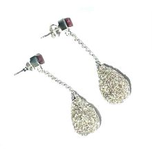 Sterling Silver Dangle Earrings with Amethyst and Intricate Wire Wide Teardro...