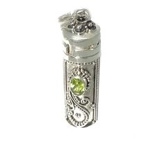 Sterling Silver Cylinder Prayer Box Pendant with Peridot