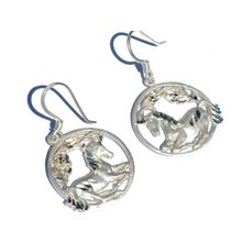 Sterling Silver Unicorn in Circle Pendant Earrings