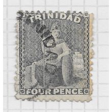 TRINIDAD 1863 FOUR PENCE GREY SG71 USED SON DATED & TOBAGO