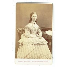 Victorian cdv photo young lady striped frock Bayswater London photographer