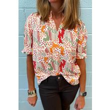 Pink Floral Print Button Frilled Short Sleeve Blouse