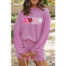 Phalaenopsis Corded Sequined XOXO Heart Valentines Long Sleeve Shorts Set