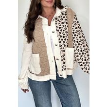 Khaki Leopard Waffle Quilted Patchwork Button Front Jacket