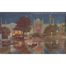 The Lake By Night Visitor Boats 1924 Empire Exhibition Antique Postcard