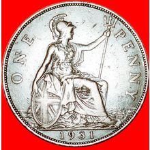 Ⰶ MISTRESS OF SEAS:GREAT BRITAIN★PENNY 1931 GEORGE V (1911-★LOW START★NO RESERVE