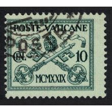 Vatican Papal Tiara and St Peter's Keys 10c FIRST ISSUE 1929 Canc SG#2 MI#2 Sc#2
