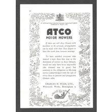 ATCO MOTOR grass MOWERS by GHARLES PUGH of BIRMINGHAM :- Original 1947 Advert