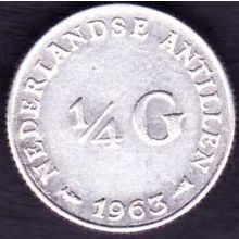 1963 Netherlands Antilles 1 Quarter Gulden Silver Coin