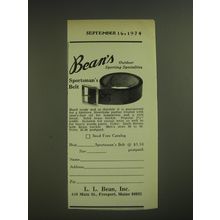 1974 L.L. Bean Sportsman's Belt Ad - Bean's Outdoor sporting specialties