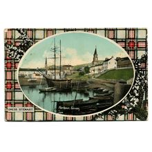 Postcard UK Scotland Ayrshire Girvan harbour boats border Dress Stewart tartan