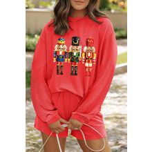 Gold Flame Heat Transfer Christmas Nutcracker Ribbed Long Sleeve Top Shorts Set