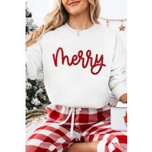 Beige Merry Graphic Christmas Crew Neck Sweatshirt