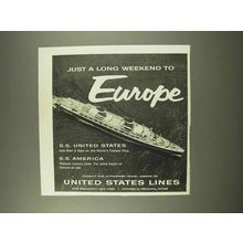 1956 United States Lines Cruise Ad - Weekend to Europe