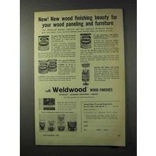 1958 Weldwood Wood Finishes Ad - New Beauty