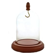 3 X 4 Pocket Watch Glass Display Dome Cloche with Hook & Wood Knob, Walnut Stain