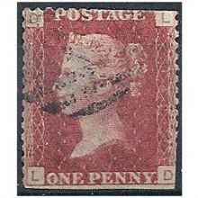 1858 SG43 1d Red Plate 142 Good Used "LD" Trimmed Perfs