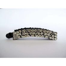 Black sparkly banana hair claw clip with clear crystals rhinestones