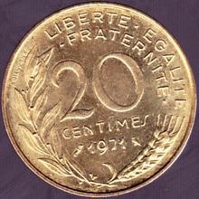 1971 France 20 Centimes Coin
