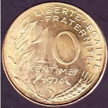 1974 France 10 Centimes Coin