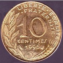 1996 France 10 Centimes Coin