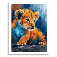 Lion Cub Colourful Art Print Nursery Wall Art Framed Animal Baby Lion Print Gift