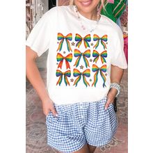 White Pride Bow Starry Print Cotton Blend T Shirt