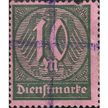 GERMANY, EMPIRE, Spread Eagle behind number, green on pink 1923, 10M2