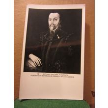 portrait of SIR FRANCIS DRAKE, ART GALLERY, PLYMOUTH, DEVON unused postcard RP