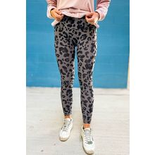 Gray Classic Leopard Print Active Leggings