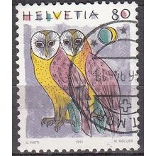 Helvetia 1991 Michel 1437A O Cote (2009) 0.70 € Chouettes effraies Cachet rond