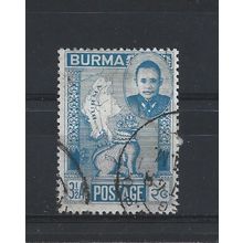 Burma.SG86 3 1/2a Gen.Aung San,Chinthe and Map of Burma (Blue).Fine Used.Jul25a