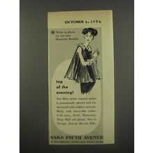 1956 Saks Fifth Avenue Maternity Fashion Ad - Top of the evening