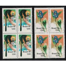Brazil Nature Protection Tamarin Orchid 2v in blocks of 4 1976 MNH