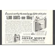 SILVER MATCH cigarette, cigar & pipe lighter :- Original Vintage 1953 Advert